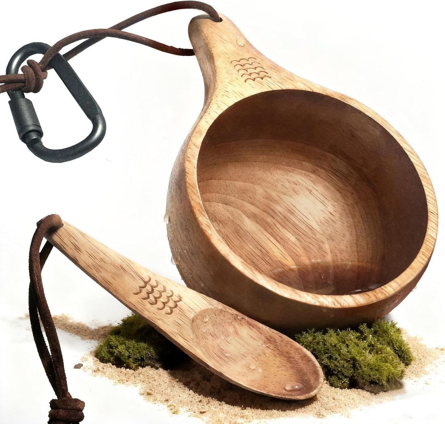 Taza madera dura 12oz con cuchara para camping y cocina