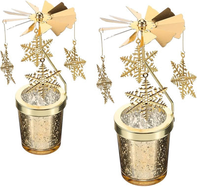 Candelabro giratorio Navidad luz dorada 2 Pzas
