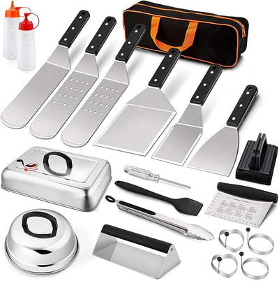 Juego 20 accesorios parrilla con espátula y kit hamburguesa