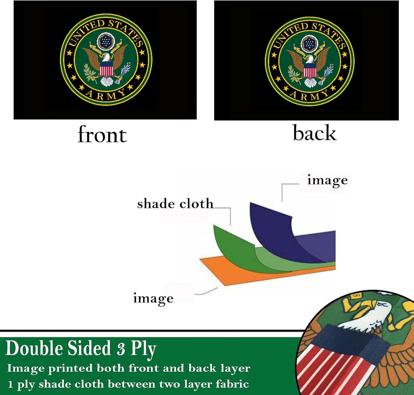 Banderas ejército EE.UU. 3x5 doble cara verde resistente