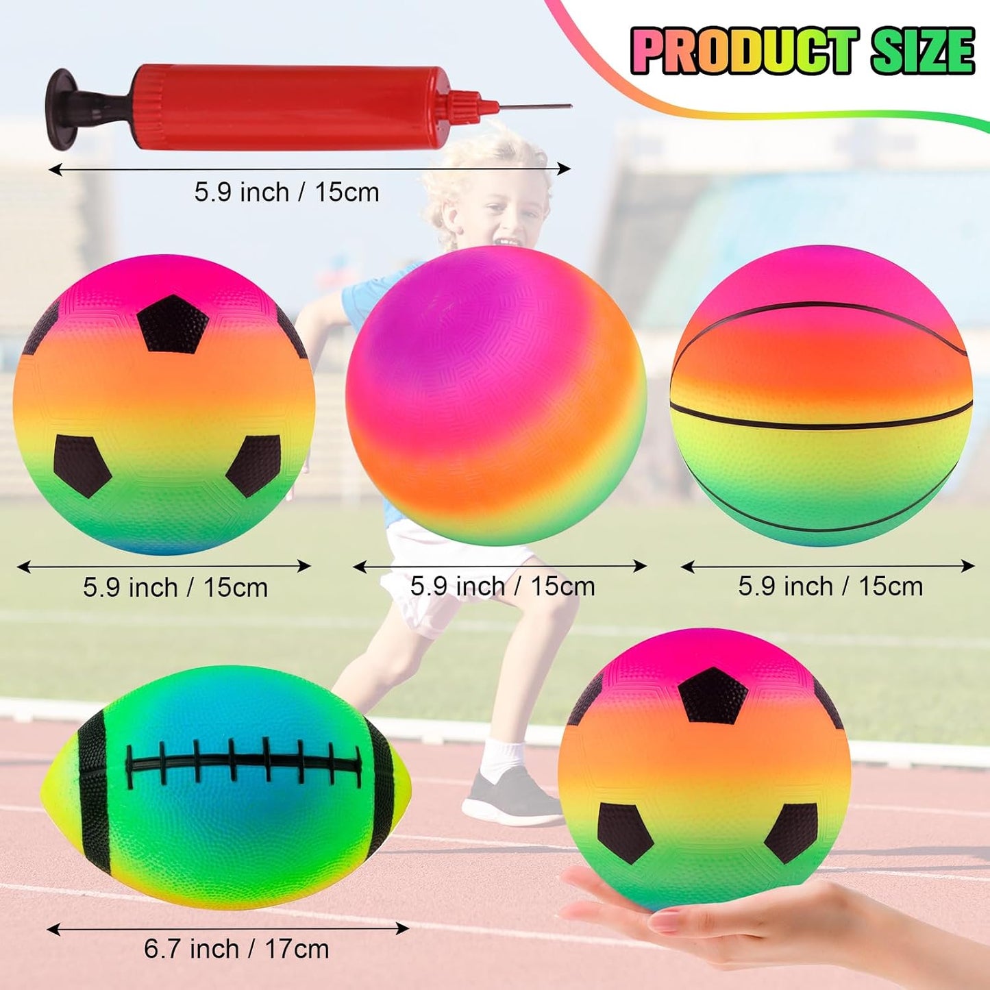 Pelotas arcoíris 8.5pulg set 8 fútbol baloncesto