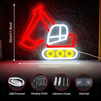 Letrero neón excavadora LED USB para niños dormitorio