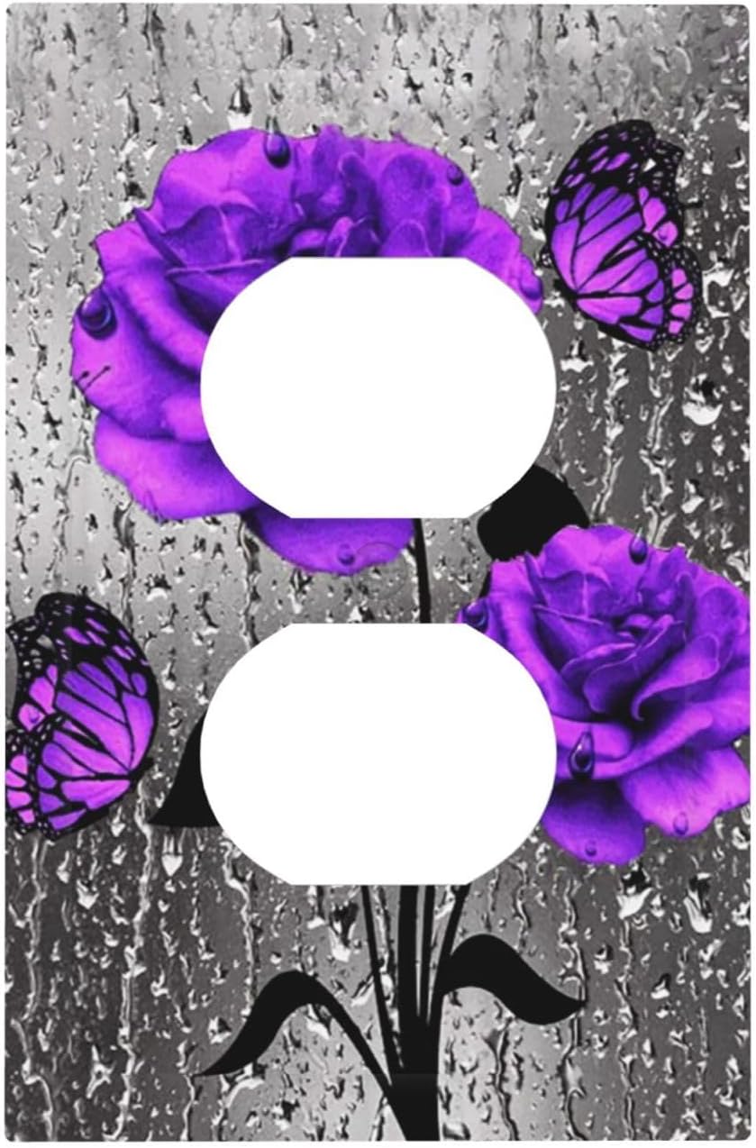 Placa pared dúplex 1 banda estampado mariposas y rosas moradas
