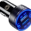Cargador coche USB dual QC3.0 36W con LED azul
