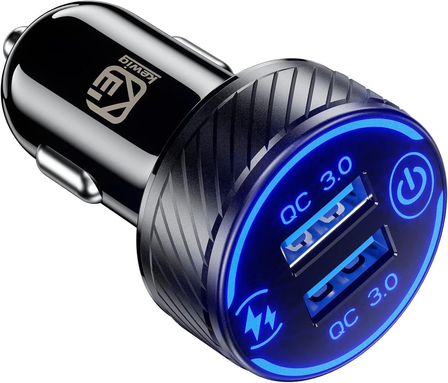 Cargador coche USB dual QC3.0 36W con LED azul