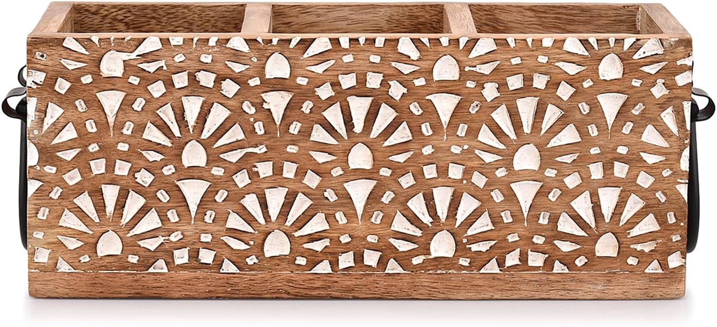 Estante madera mango 3 compartimentos cubiertos tazas 11x4x4.5pulg