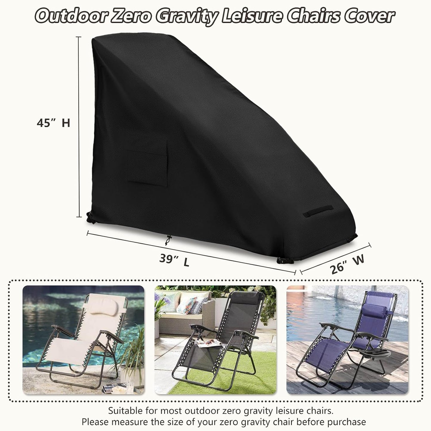 Funda silla gravedad cero 600D resistente agua negro 39"