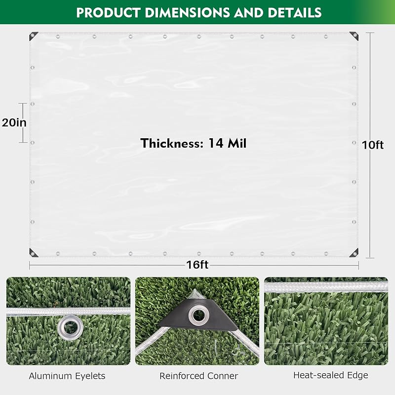Lona PVC transparente 10x16ft impermeable invernadero