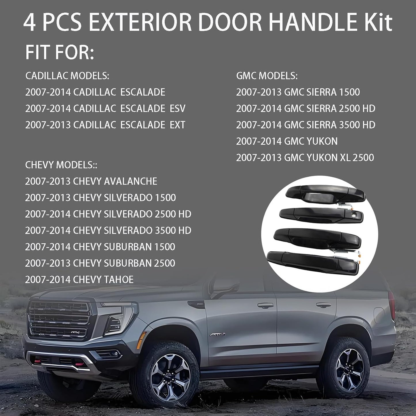 4 Pzas Manijas Puerta Negras Cadillac Escalade 07-14