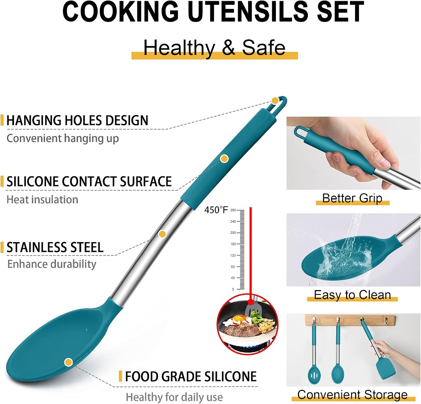 Set 14 Pzas Utensilios Silicón Azul con Soporte