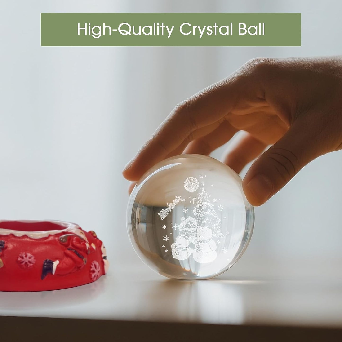 Luz Nocturna Bola Cristal 3D Muñeco Nieve Base Roja Navideña
