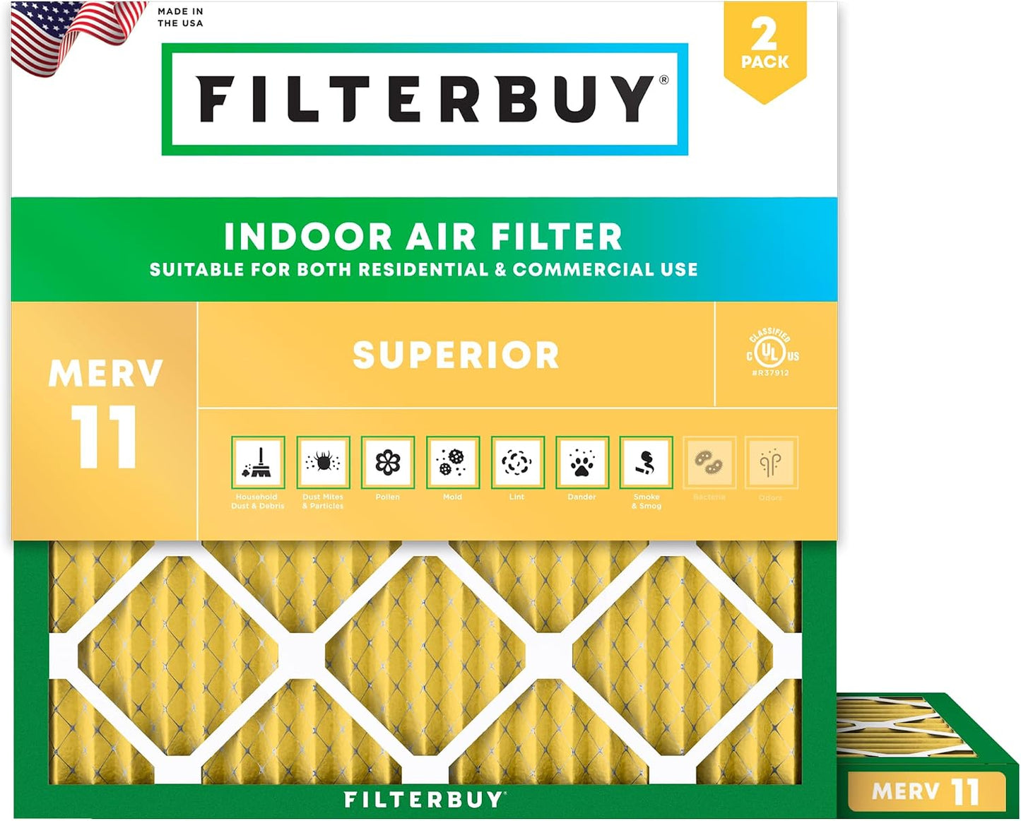 Filtro aire MERV 11 plisado HVAC 25x25x1 paq 2