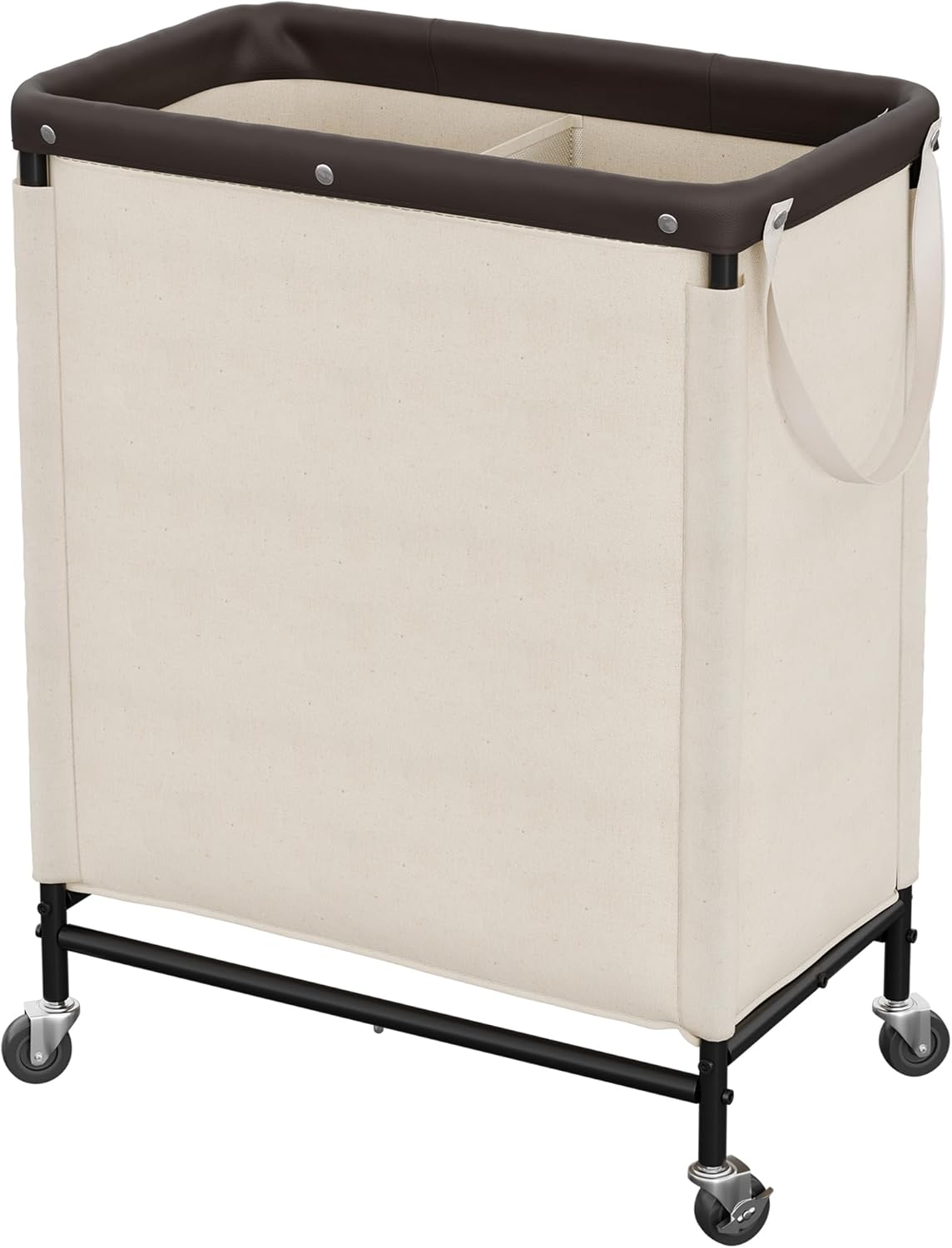 Cesta lavandería 2 secciones carrito rodante beige 100L
