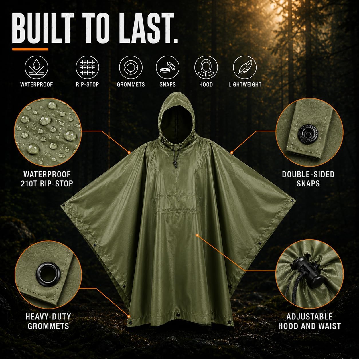 Poncho militar camuflaje rip stop multiuso