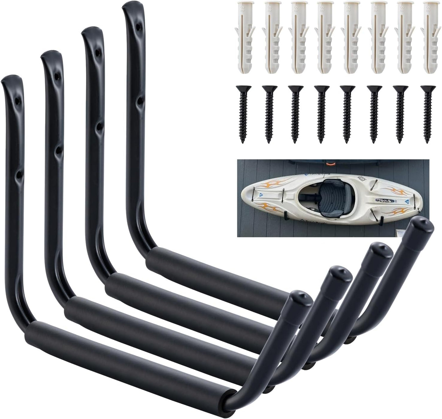 Ganchos pared garaje 15pulg pack 4 soporte kayak bicicleta
