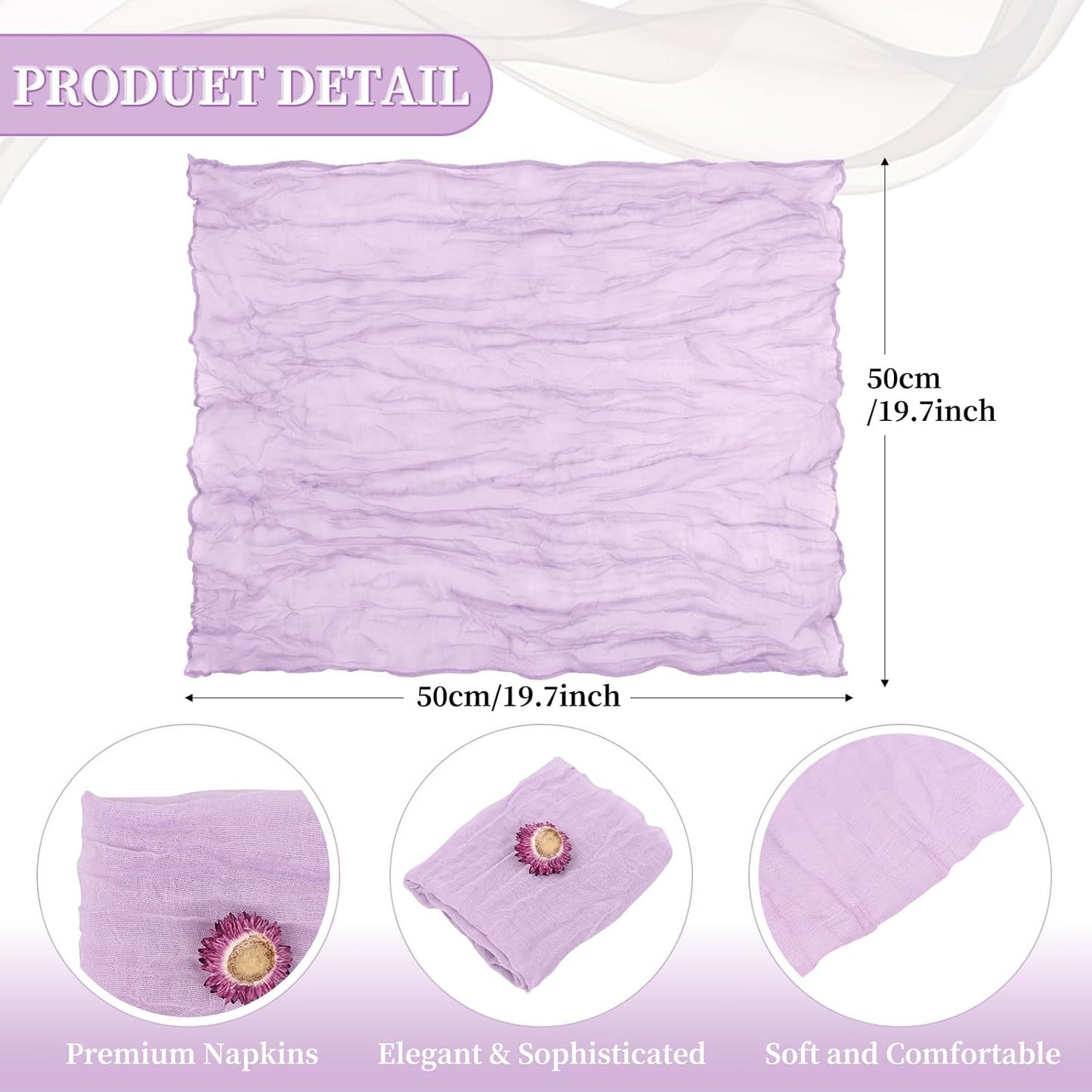 60 Servilletas Gasa Algodón Lavanda 20x20pulg