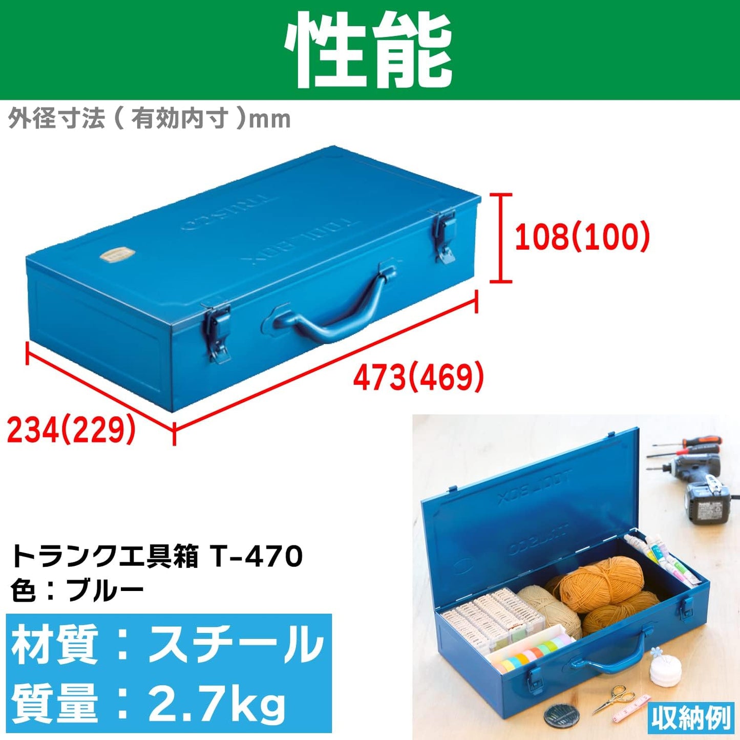 Caja herramientas maletero 47x24x11cm Azul