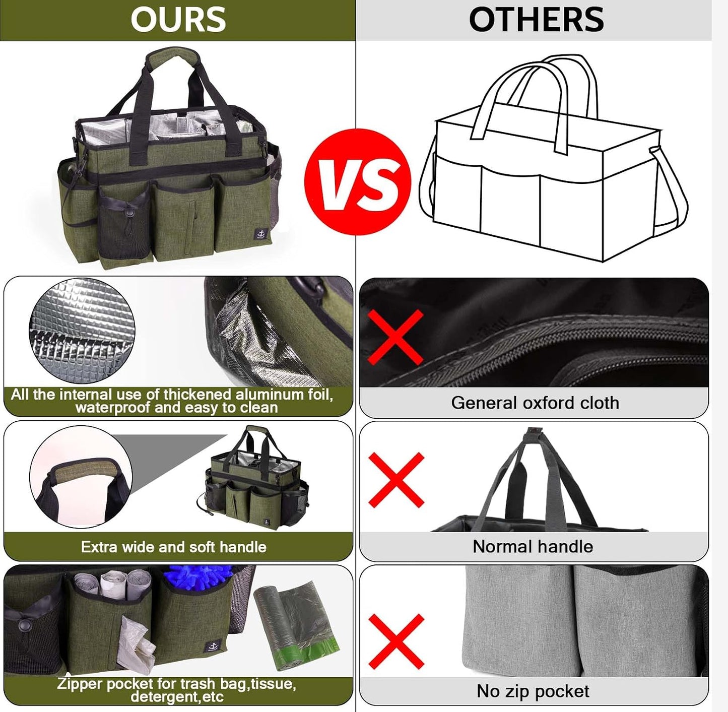 Bolsa limpieza con soporte resistente divisor desmontable