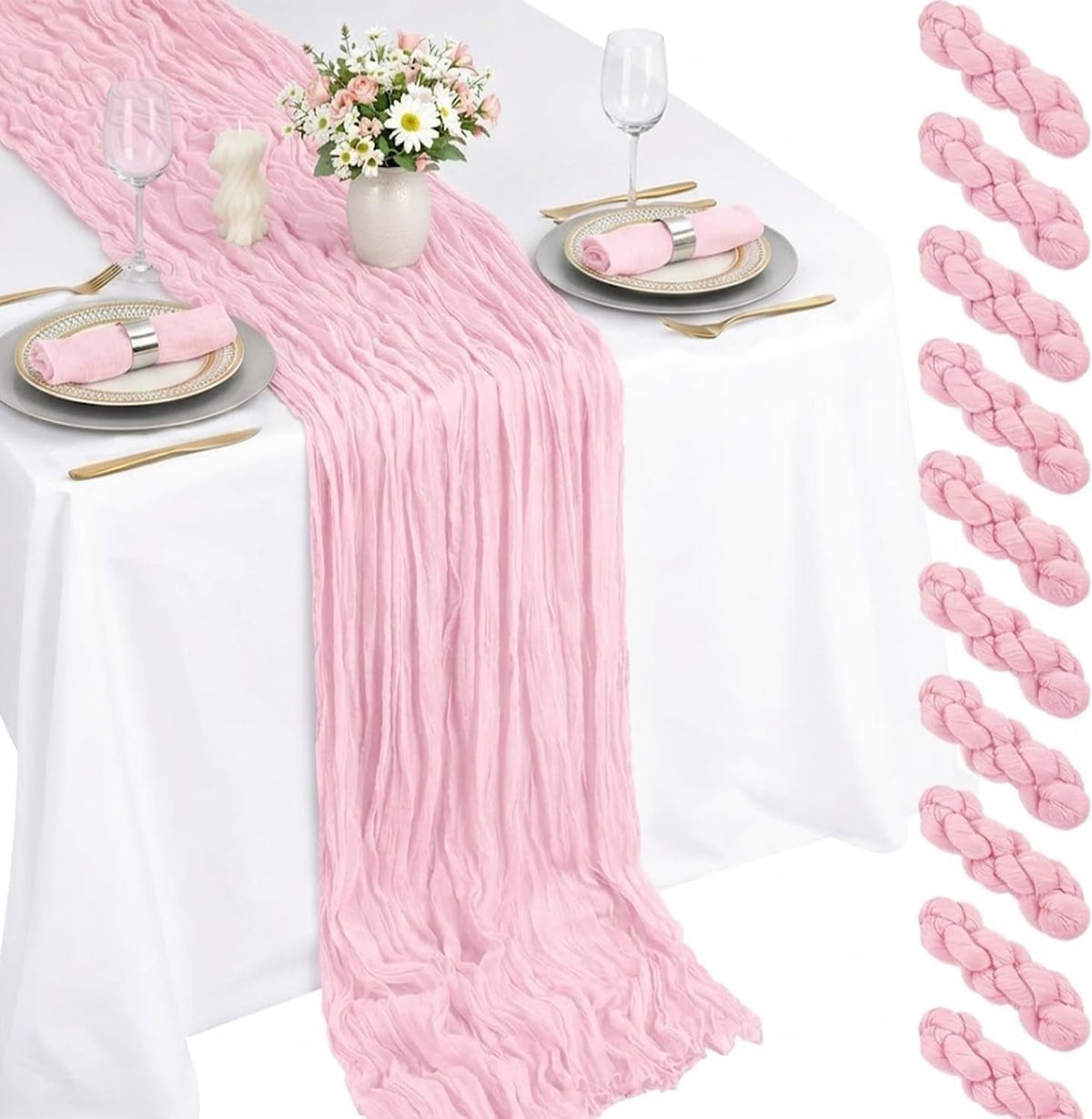 Mesa gasas 10 caminos rosa claro 120pulg rústico