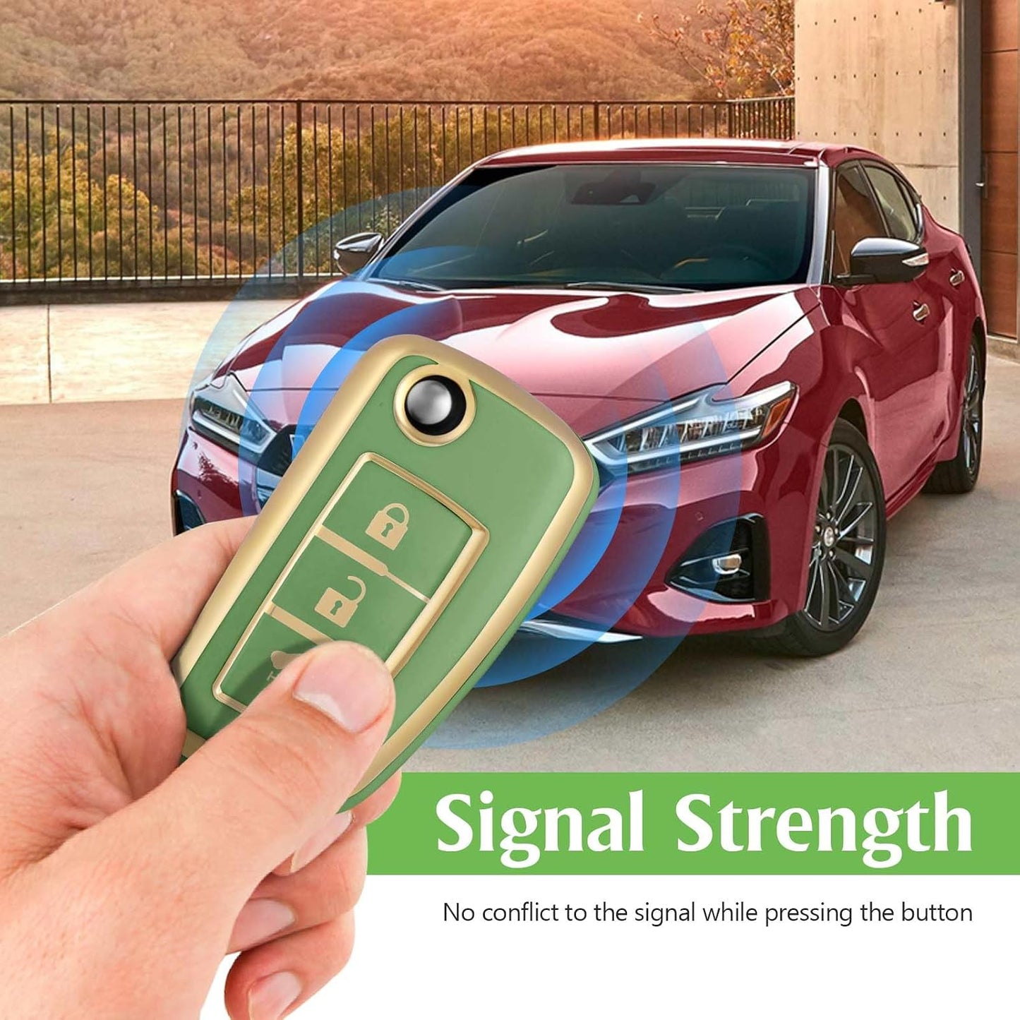 Funda TPU llavero inteligente Nissan Rogue 3 botones verde