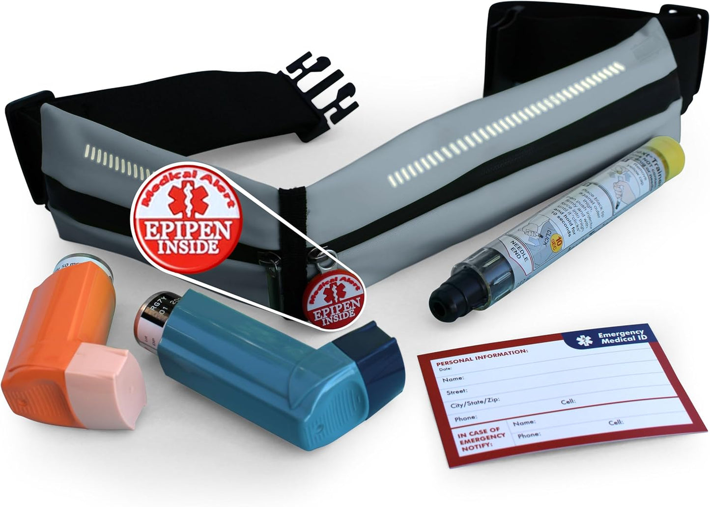 Riñonera Epipen para autoinyector y inhalador gris acero