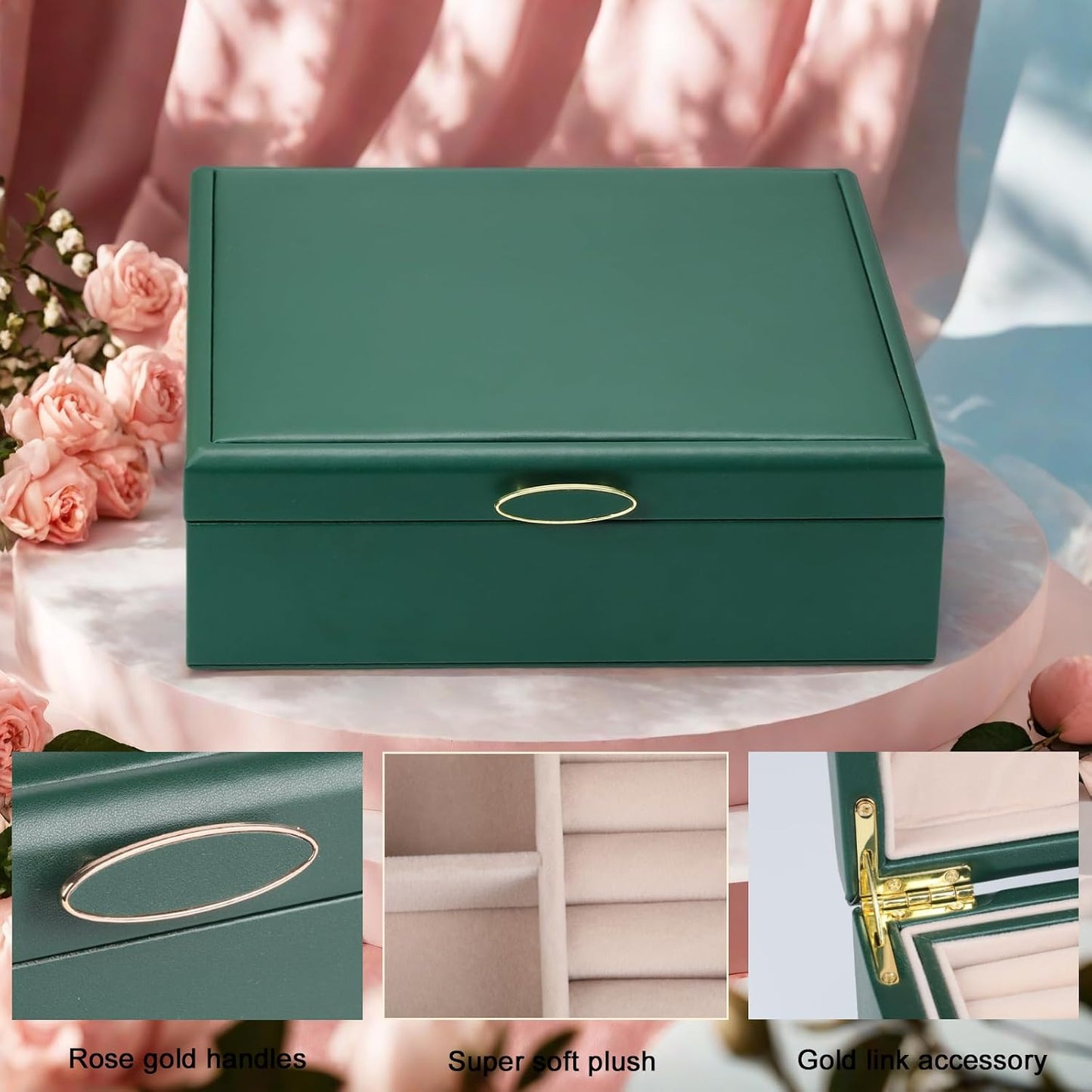 Caja joyas 2 capas con asa ganchos colgantes