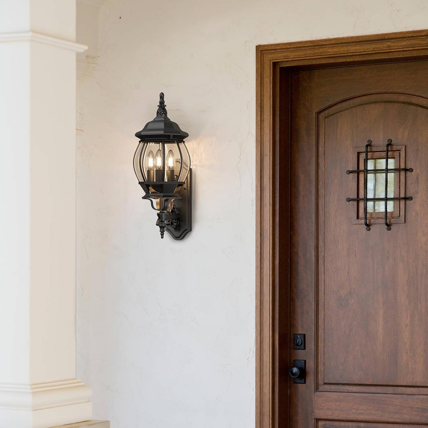 Farol pared exterior 3 luces impermeable negro