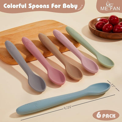 6 Cucharas Silicona para Bebé Entrenamiento Color Morandi