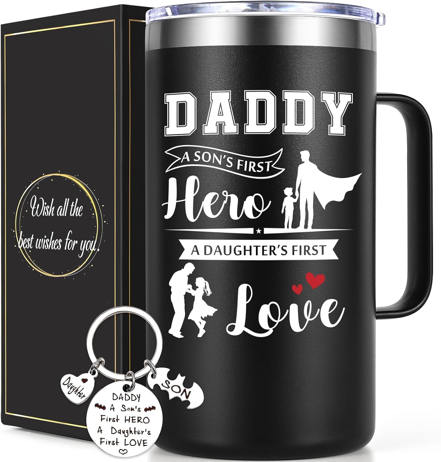 Taza café aislada 20oz con llavero color negro