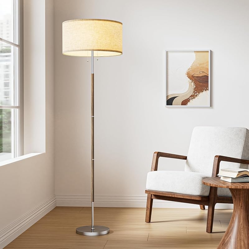 Lámpara pie 2 luces mediados siglo pantalla beige 61"