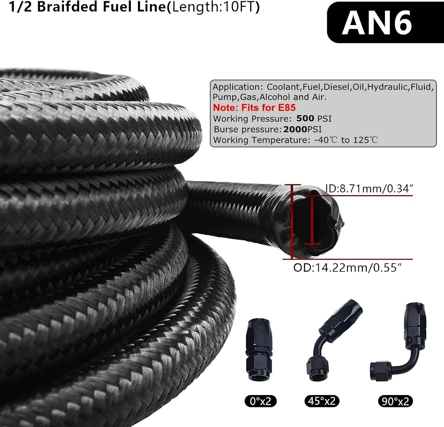 Kit manguera combustible 3/8 pulg acero inox trenzado 10pies