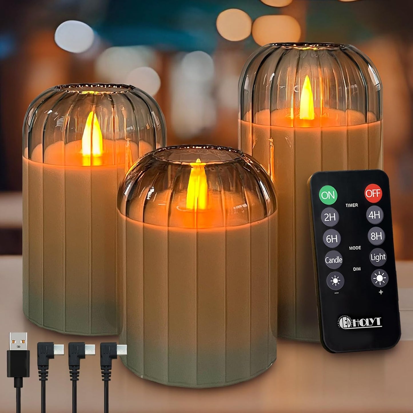 Vela recargable LED pilar cera real con control remoto 1 set