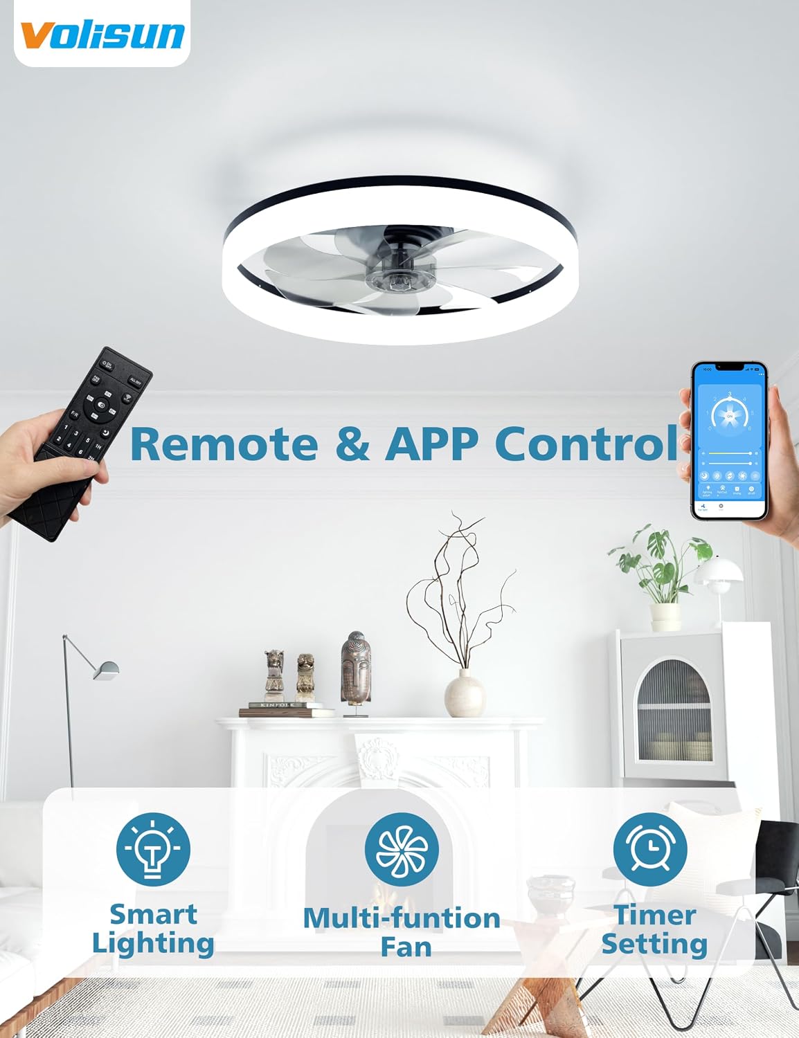 Ventilador techo 20pulg luz LED regulable 3000K-6500K