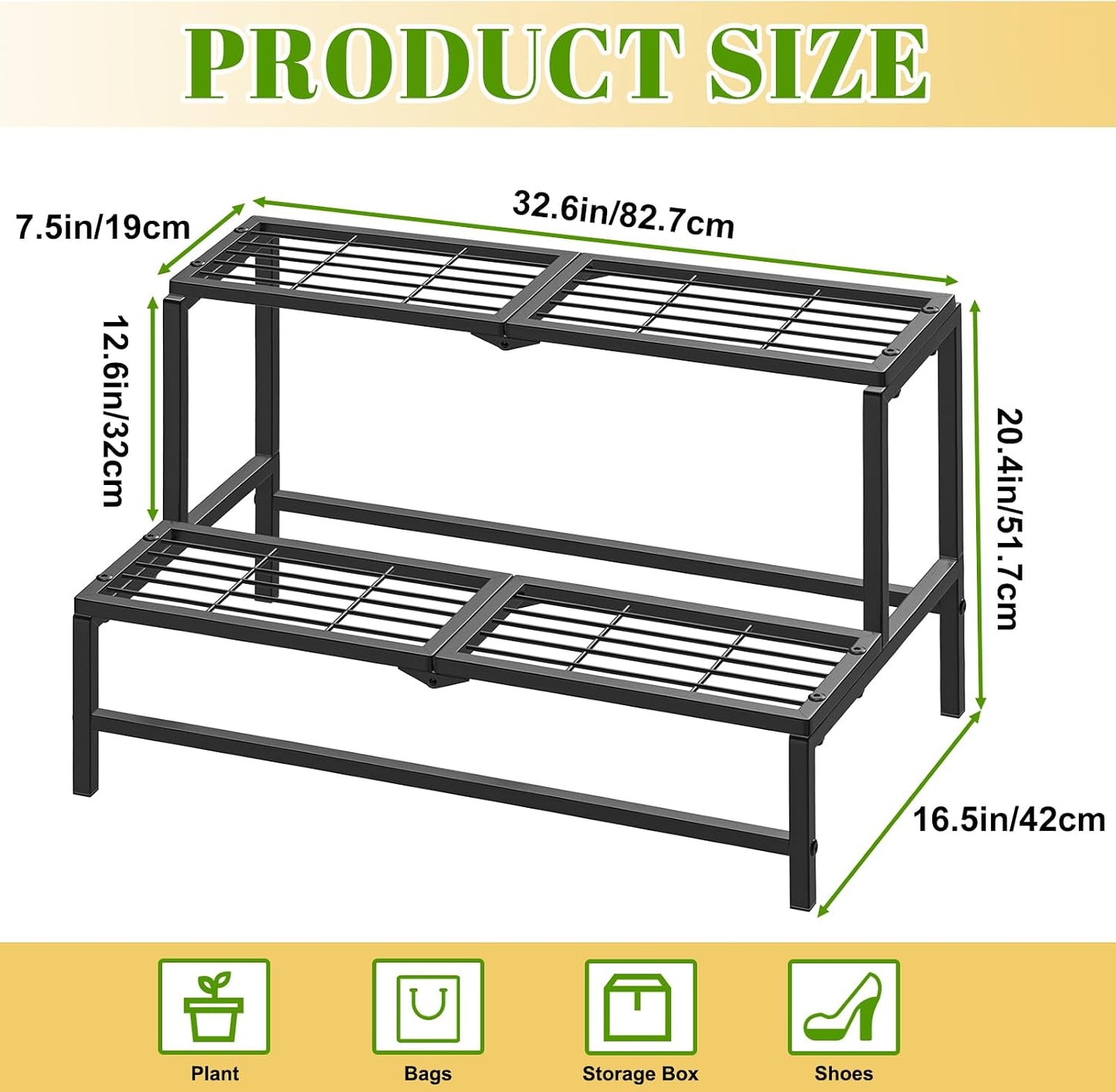Soporte plantas 2 niveles metal negro para patio jardín