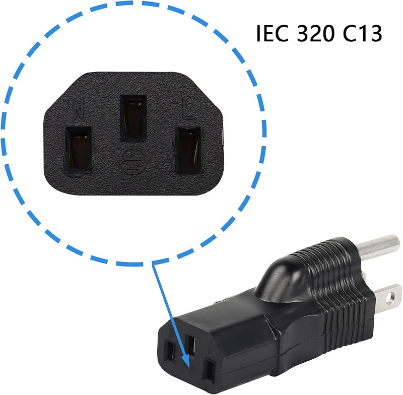 Adaptador corriente NEMA 5-15P a IEC 320 C13 hembra 15A set 2