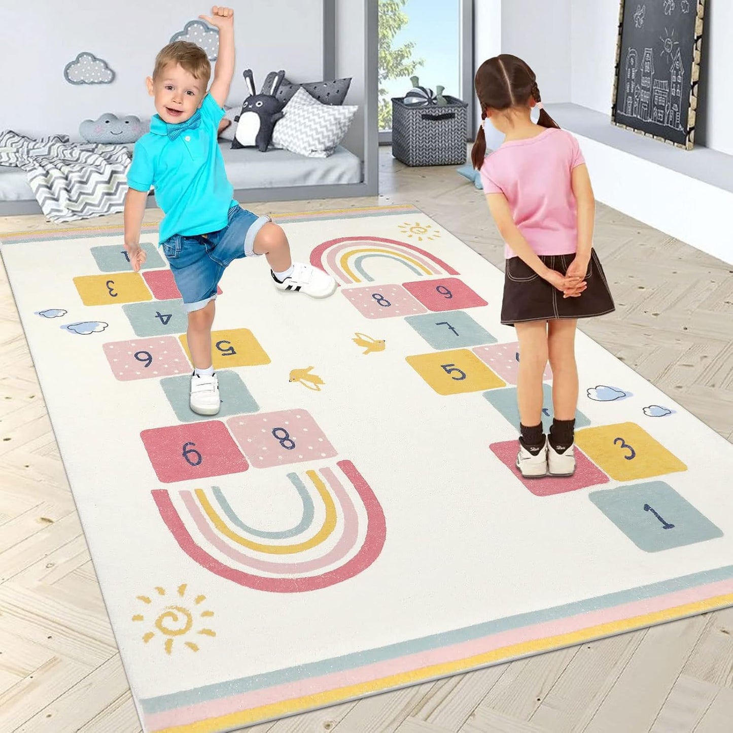 Alfombra set arcoíris cielo 47x71" para niños