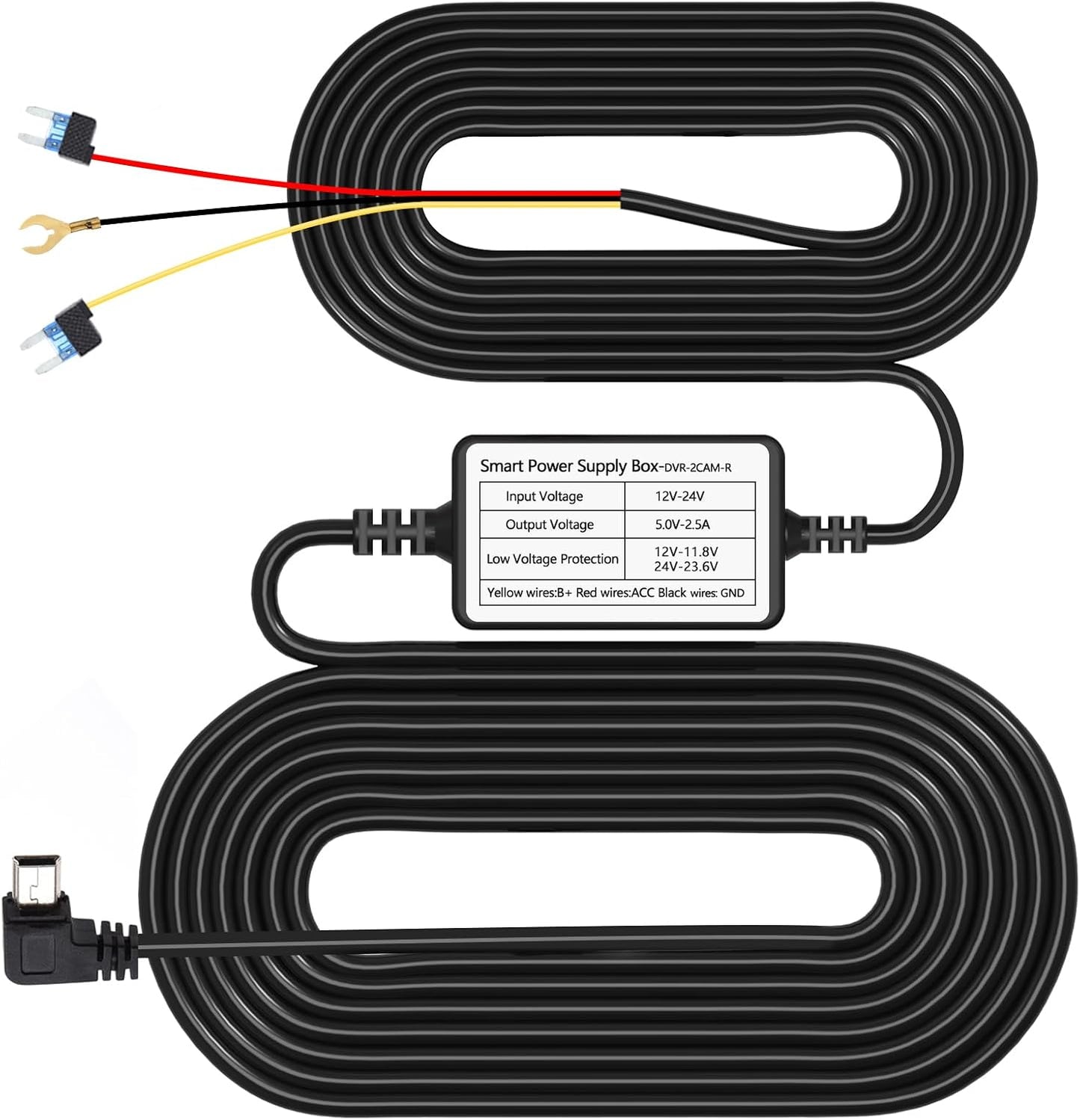 Kit cable cámara salpicadero 12-24V a 5V/2.5A con fusible