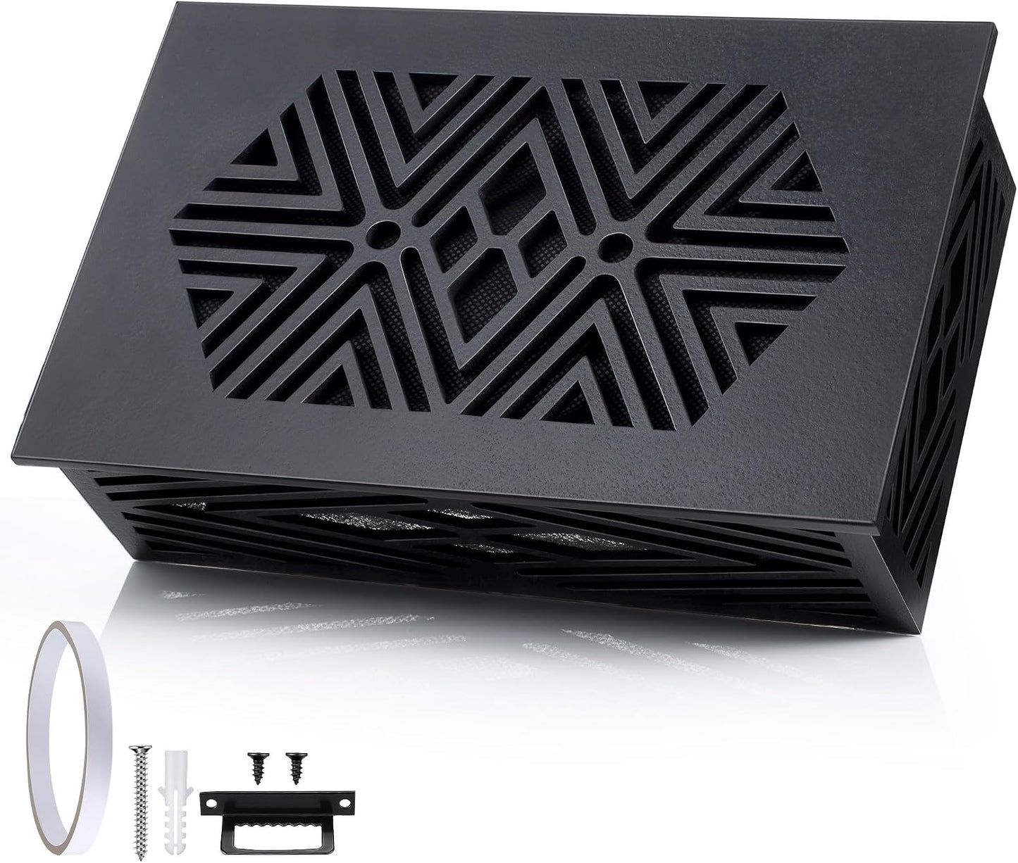 Caja madera cubierta timbre pared interior negra geométrica