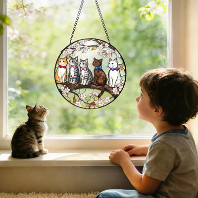 Colgante vitrales 7.8pulg 5 gatos arco iris decoración hogar