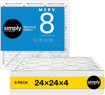 Filtro aire 24x24x4 MERV 8 pack 4 para HVAC control polvo alergias