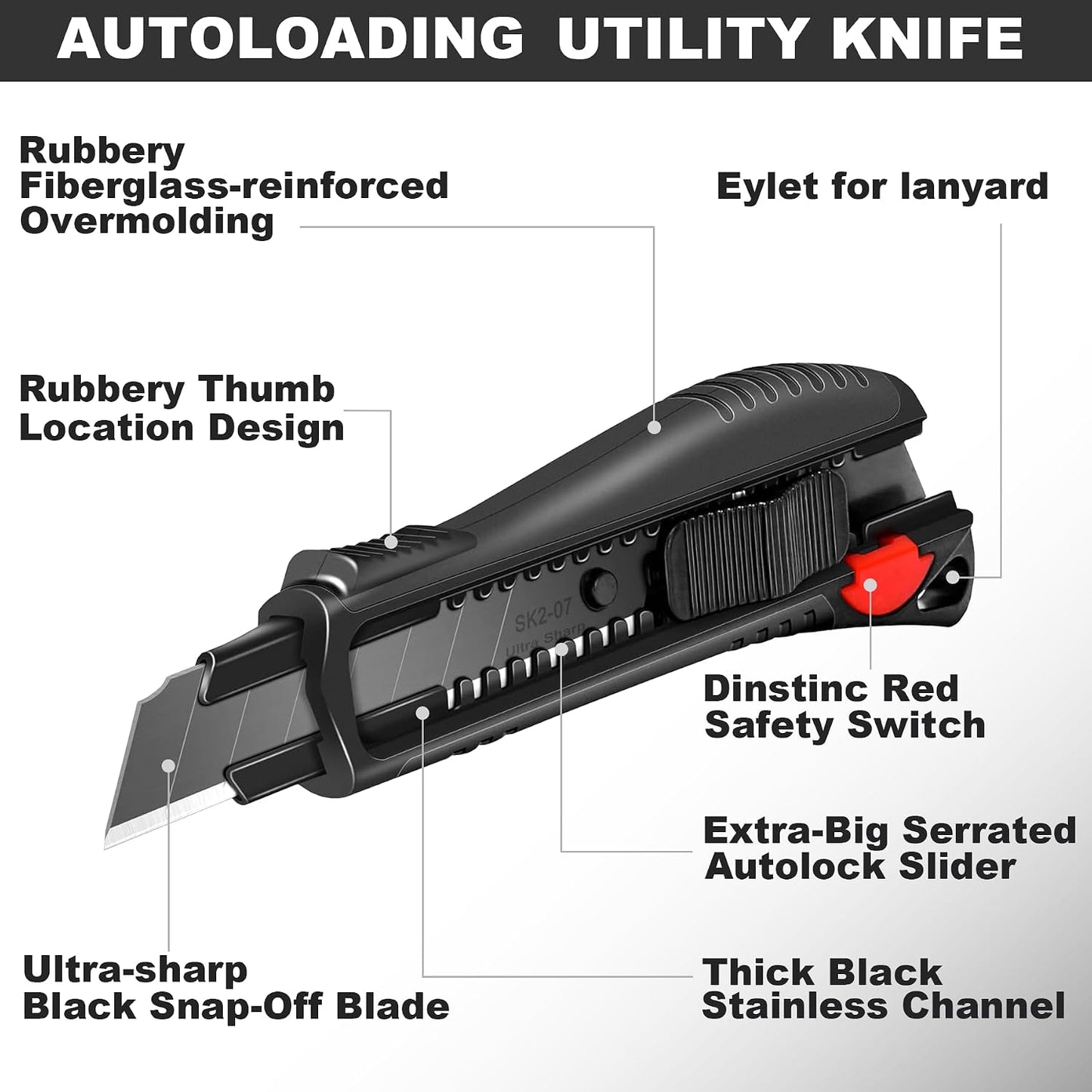 Cuchillo utilitario 0.709pulg interruptor rojo hoja negra