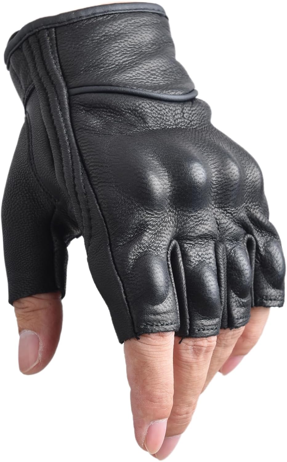 Guantes motocicleta piel cabra sin dedos hombre