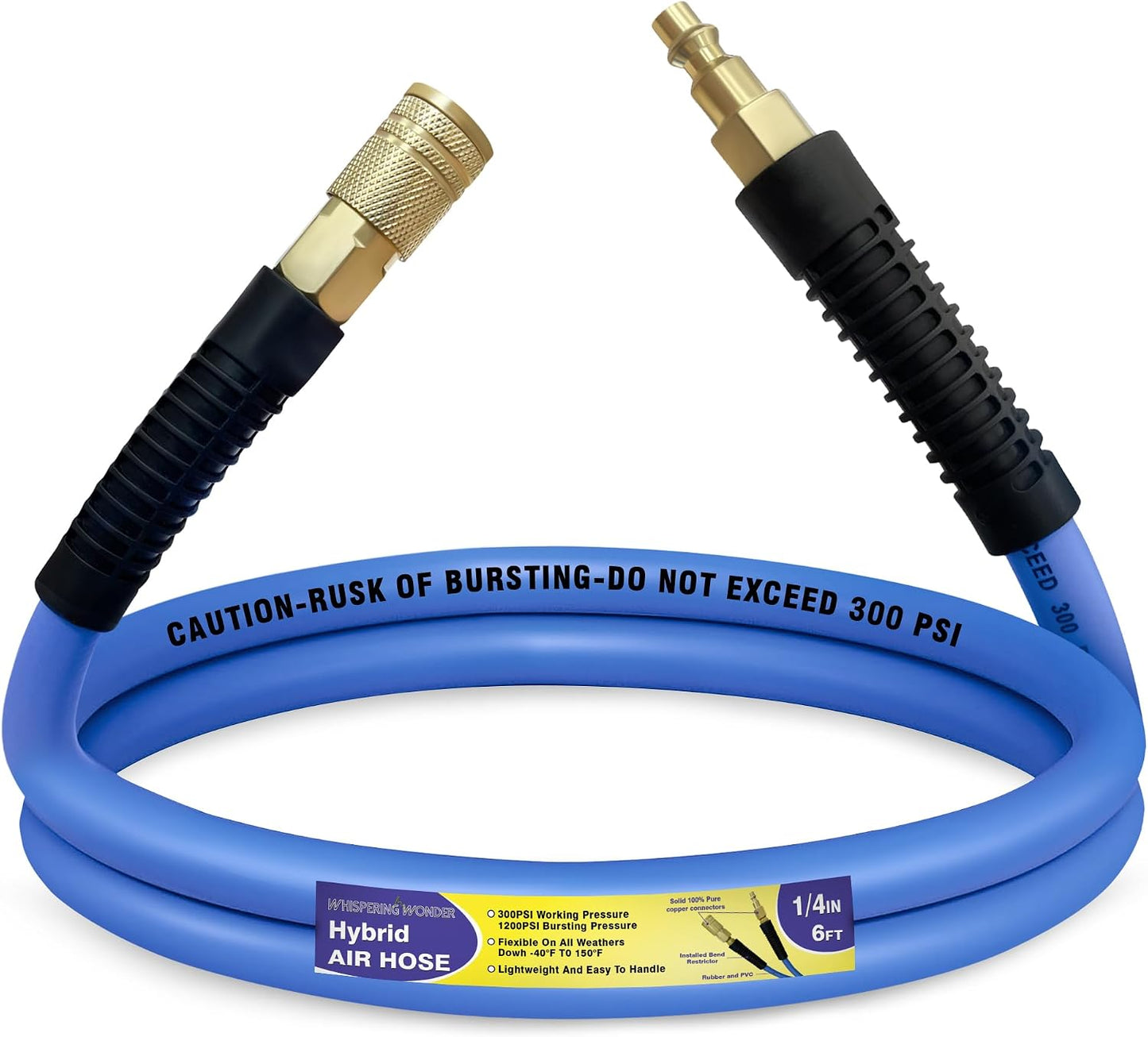 Manguera aire compresor 1/4pulg x6ft 300PSI acoplador rápido azul