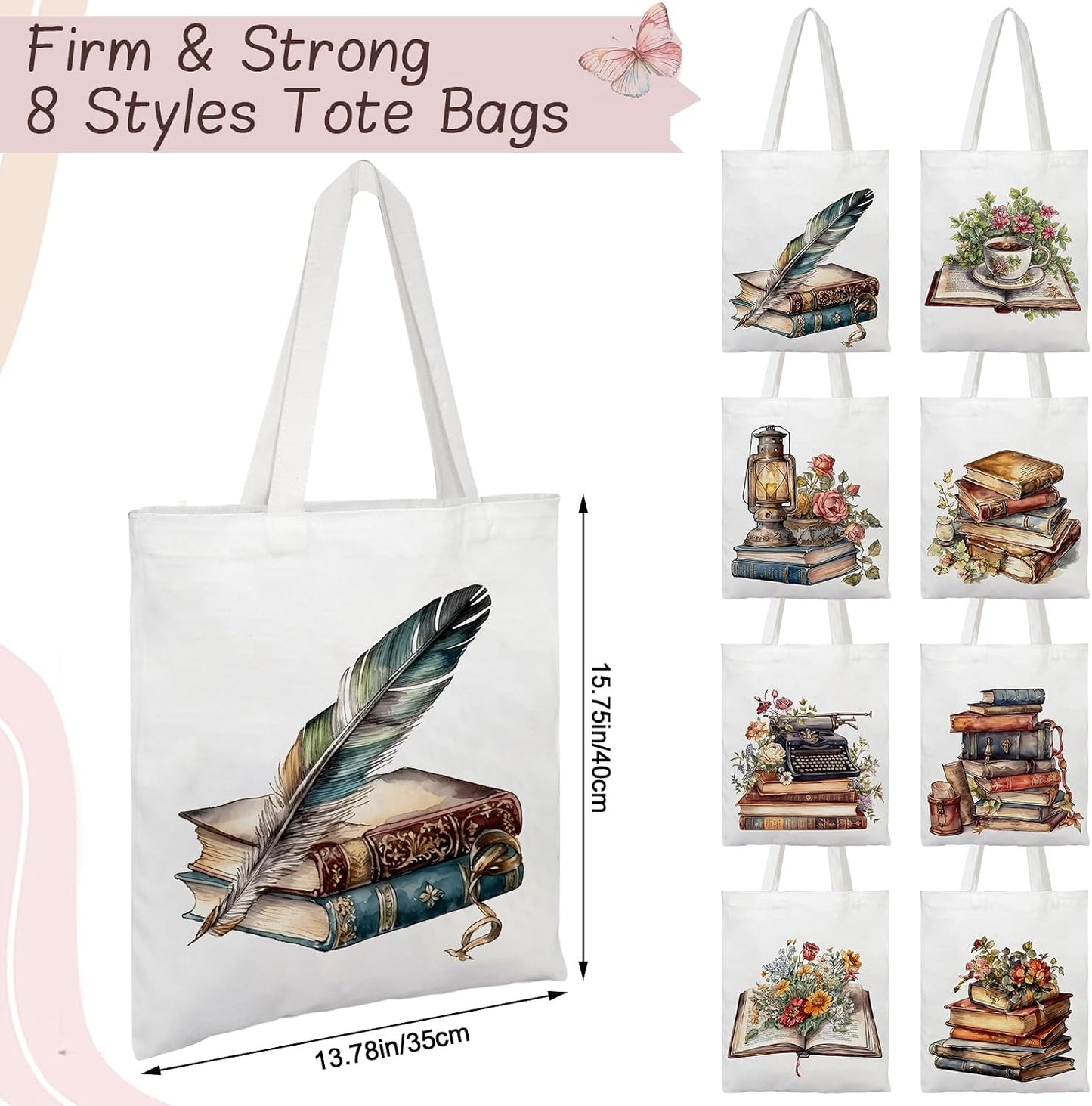 8 bolsas lona para amantes de libros mujeres
