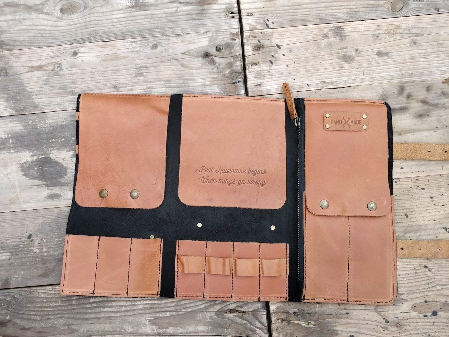 Rollo cuero bolsa negra herramientas