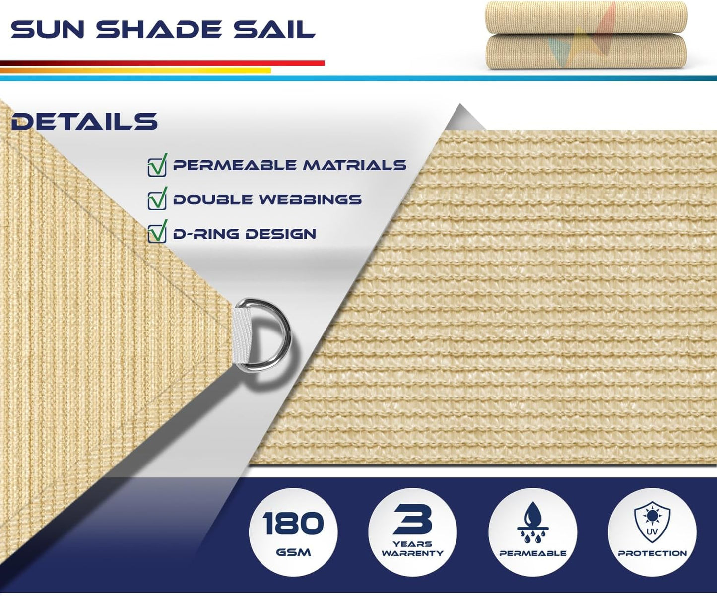 Toldo rectangular 6x6ft para patio terraza color arena