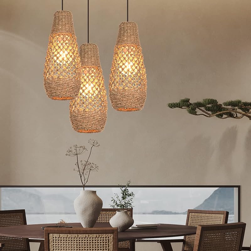 Lámpara colgante ratán bohemio isla cocina