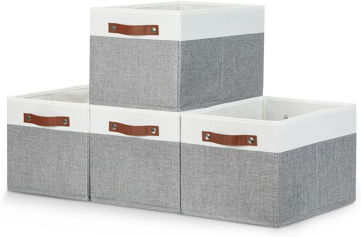 4 Cestas Almacenamiento Plegables Tela 15x11" Blanco Gris