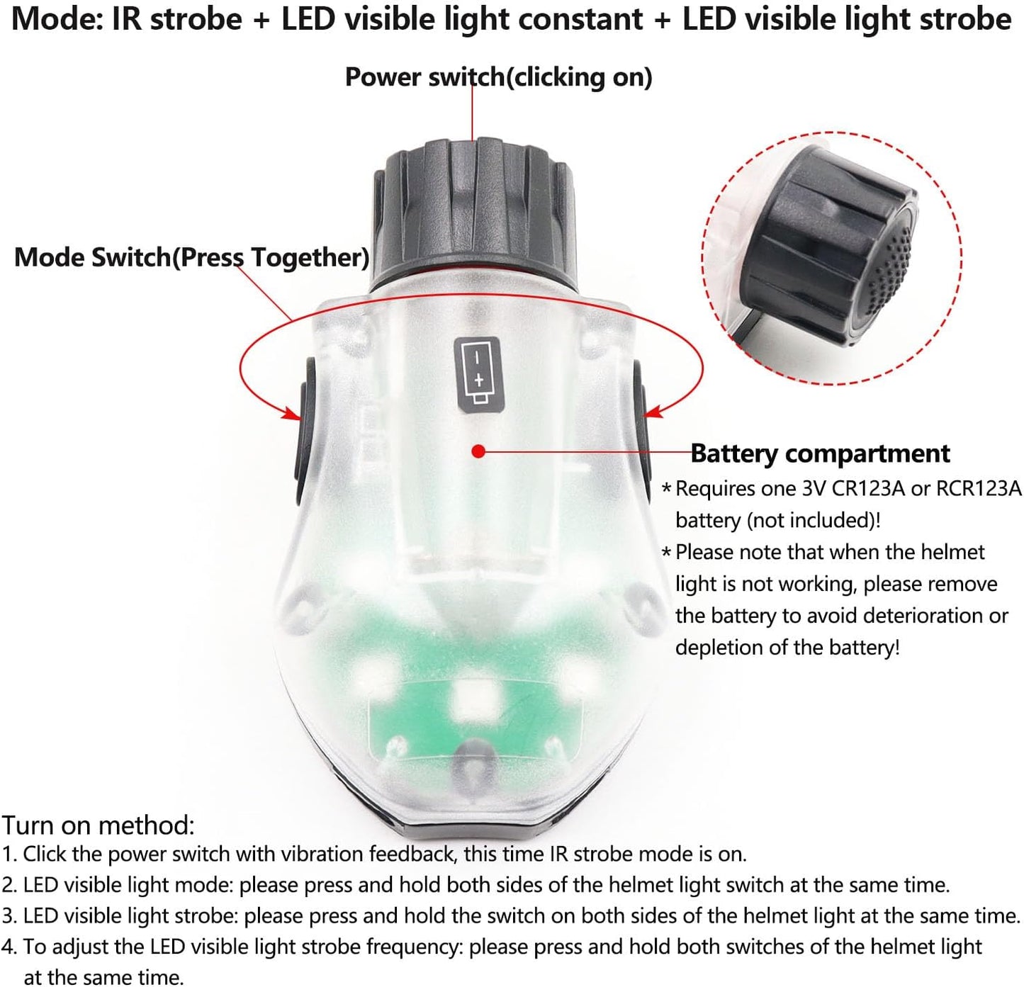 Luz táctica para casco con luz led y estroboscópica negro rojo
