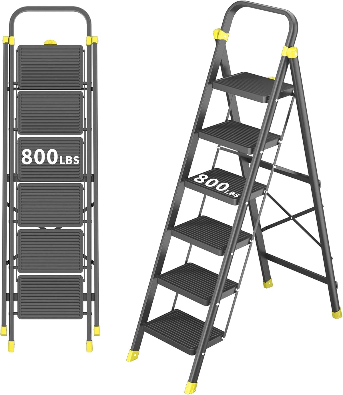 Escalera plegable 6 escalones 800lb negro amarillo